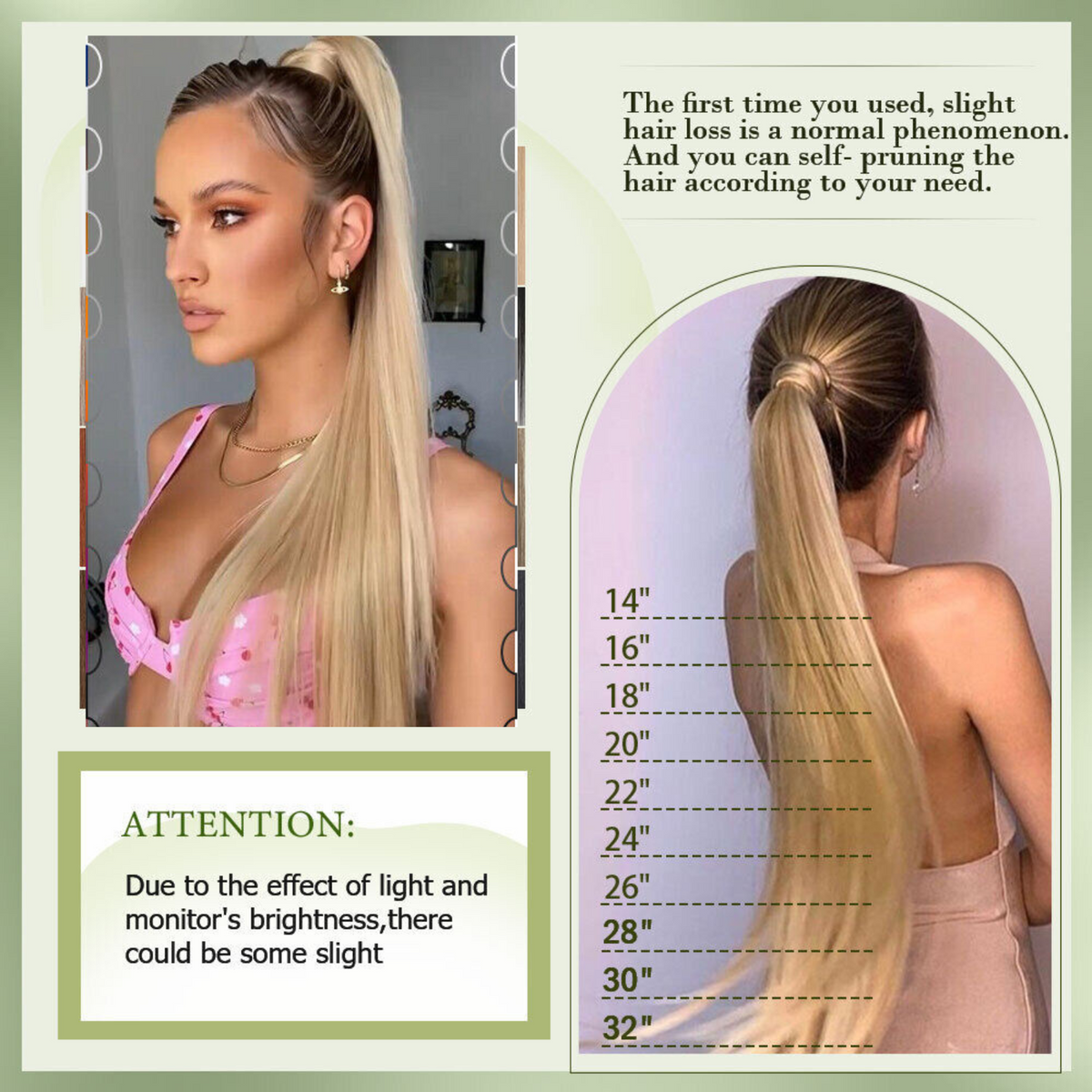 Human Natural Hair Extensions Pony Tail Hair Wrap Ash blonde