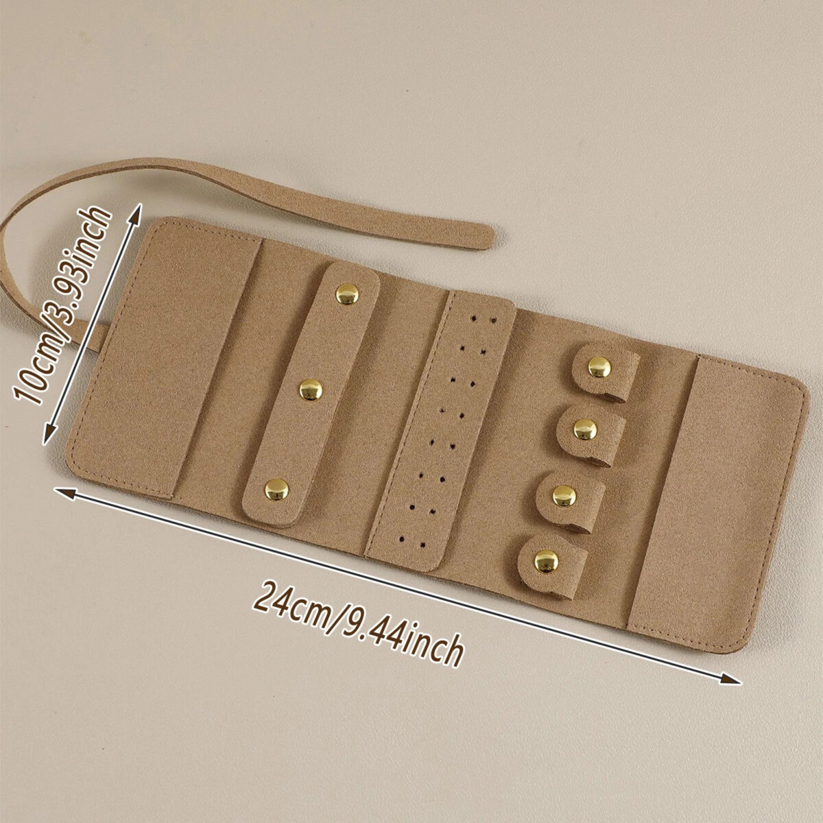 Foldable Jewelry Case Storage Bag Travel Portable Organizer Pouch Roll Khaki