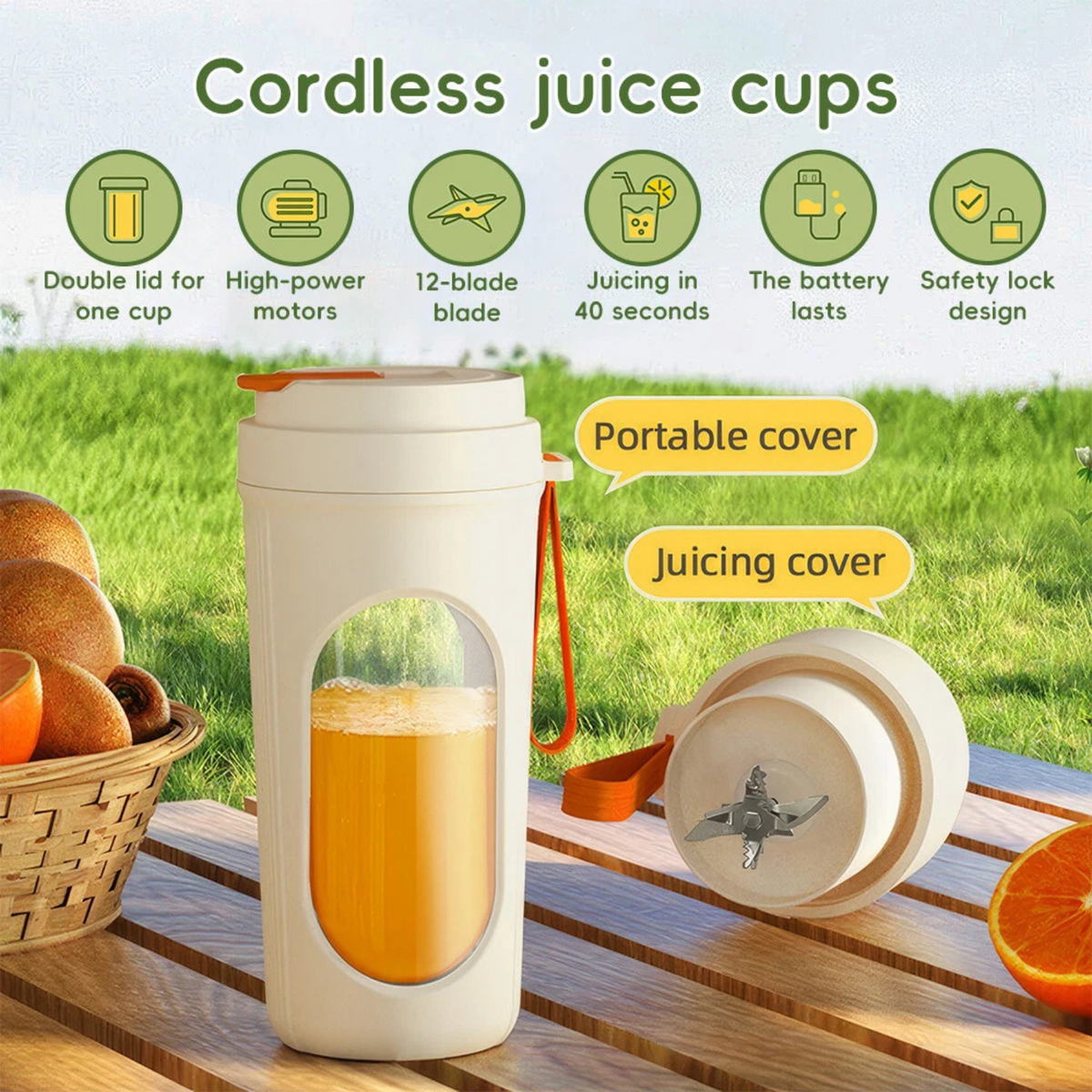 Shakes Juicer Cup USB Rechargeable Portable Blender Personal Mini Mixer Orange