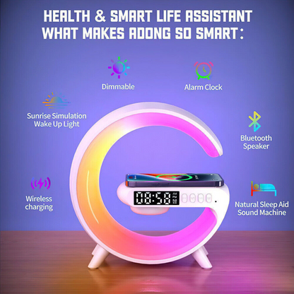 White RGB Alarm Clock Night Light Bluetooth Speaker Wireless Charger - G Lamp