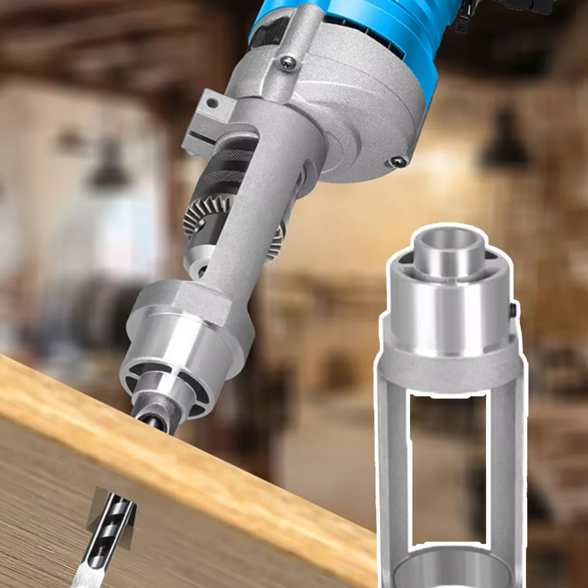 Durable Mortise Tool Square Hole Drill Bit Adapter Mortising Attachment