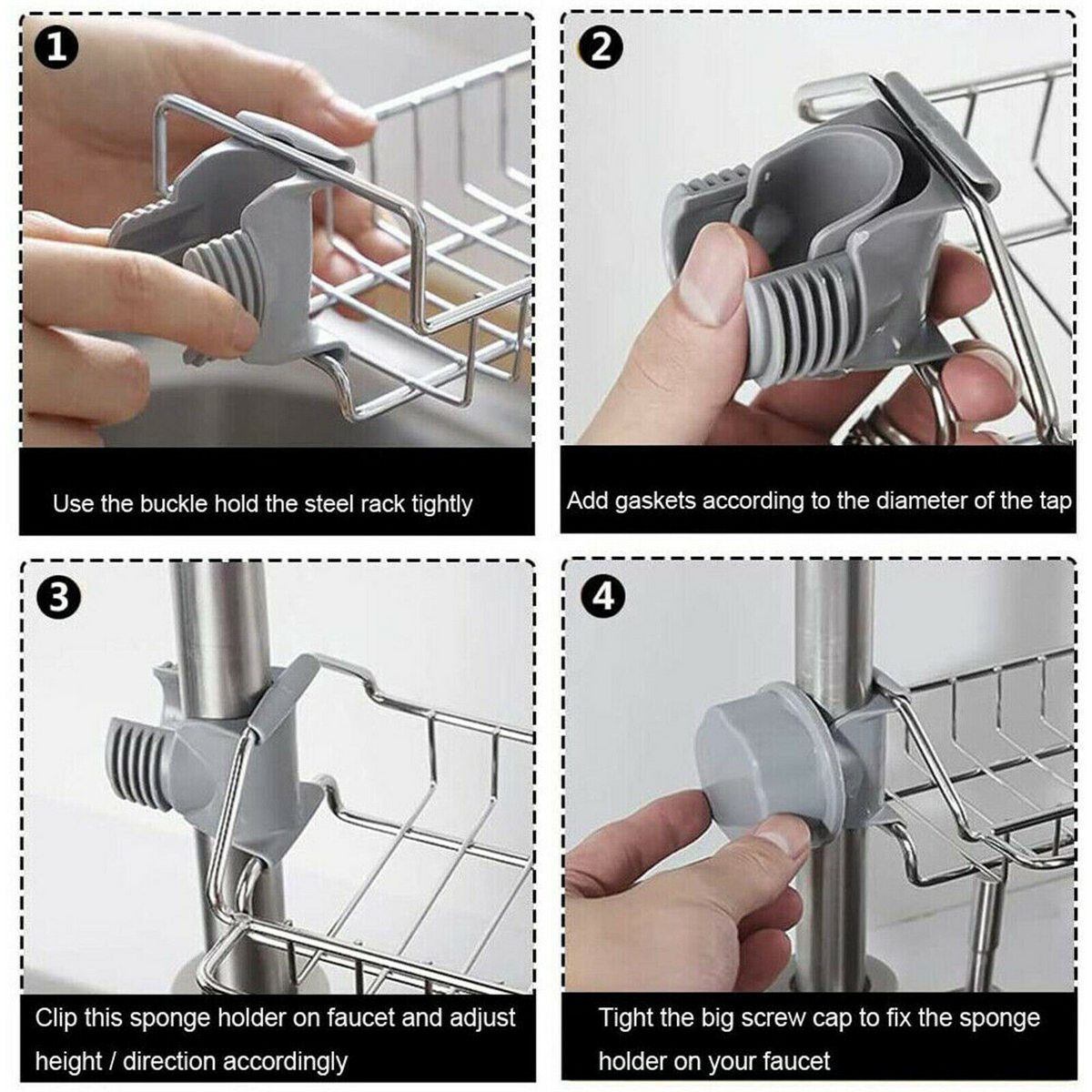 Silver Holder Racks Storage Organizer Kitchen Sink Faucet Shelf Sponge Dish Rack