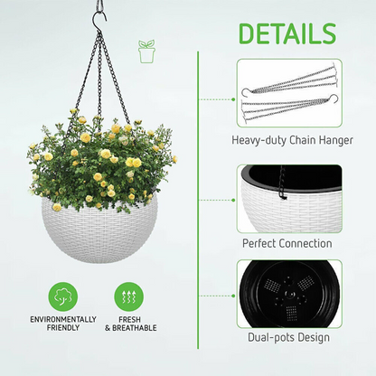White 2pcs Flower Baskets Planters Hanger Landen Rattan Hanging Plant Pots