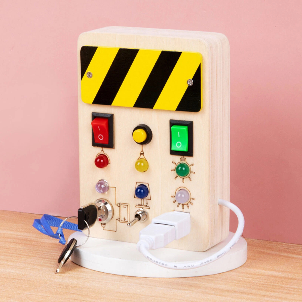 Montessori Busy Board 8 LED Light Switch Square Key Sensory Toy