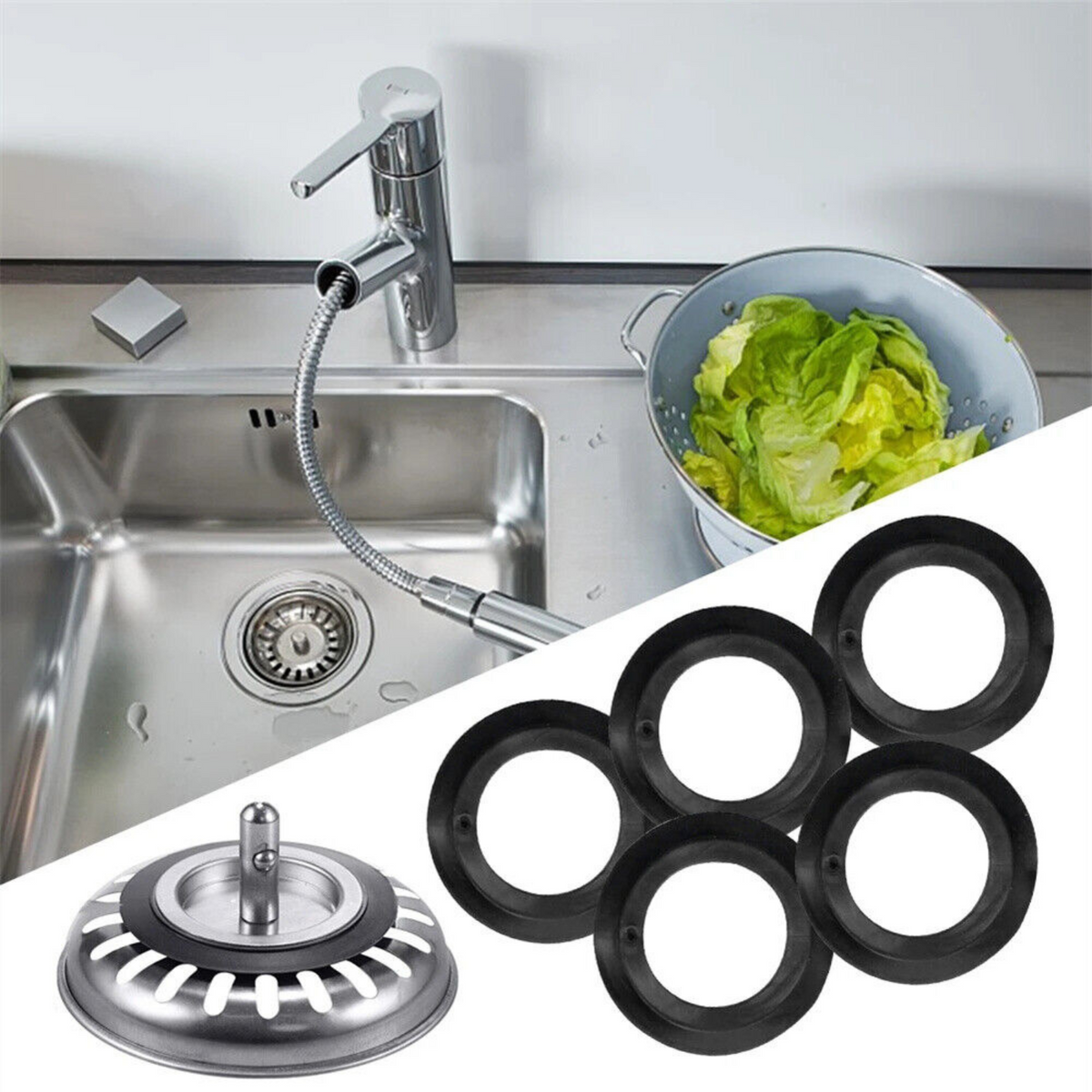 Sink Strainer Washer Seal Ring 5pcs Soft PVC For Kitchen Repair Easy Install A