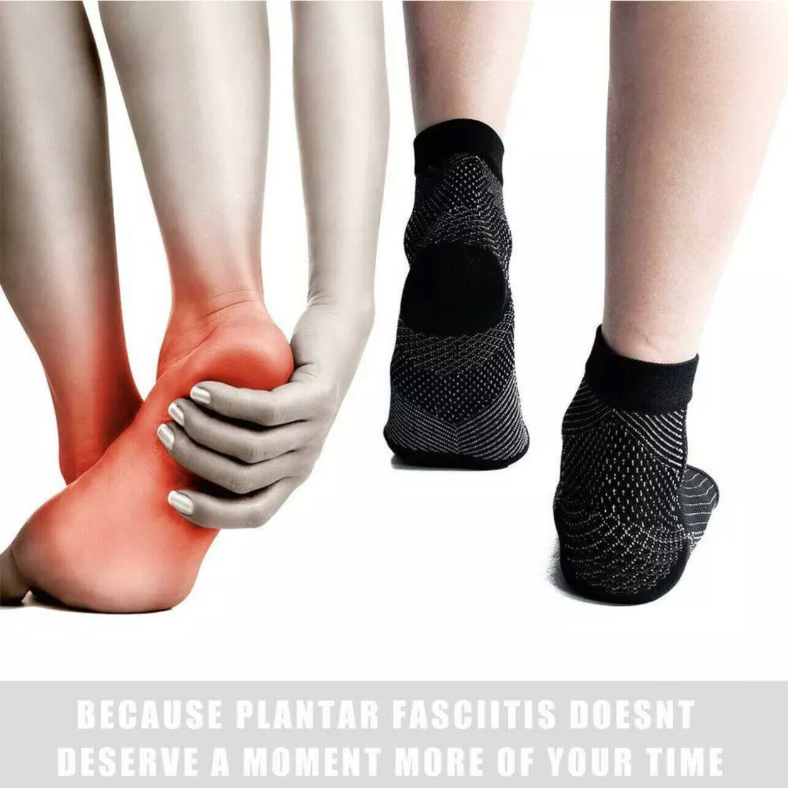 2 Pairs Black Plantar Fasciitis Compression Socks for Heel and Ankle Swelling