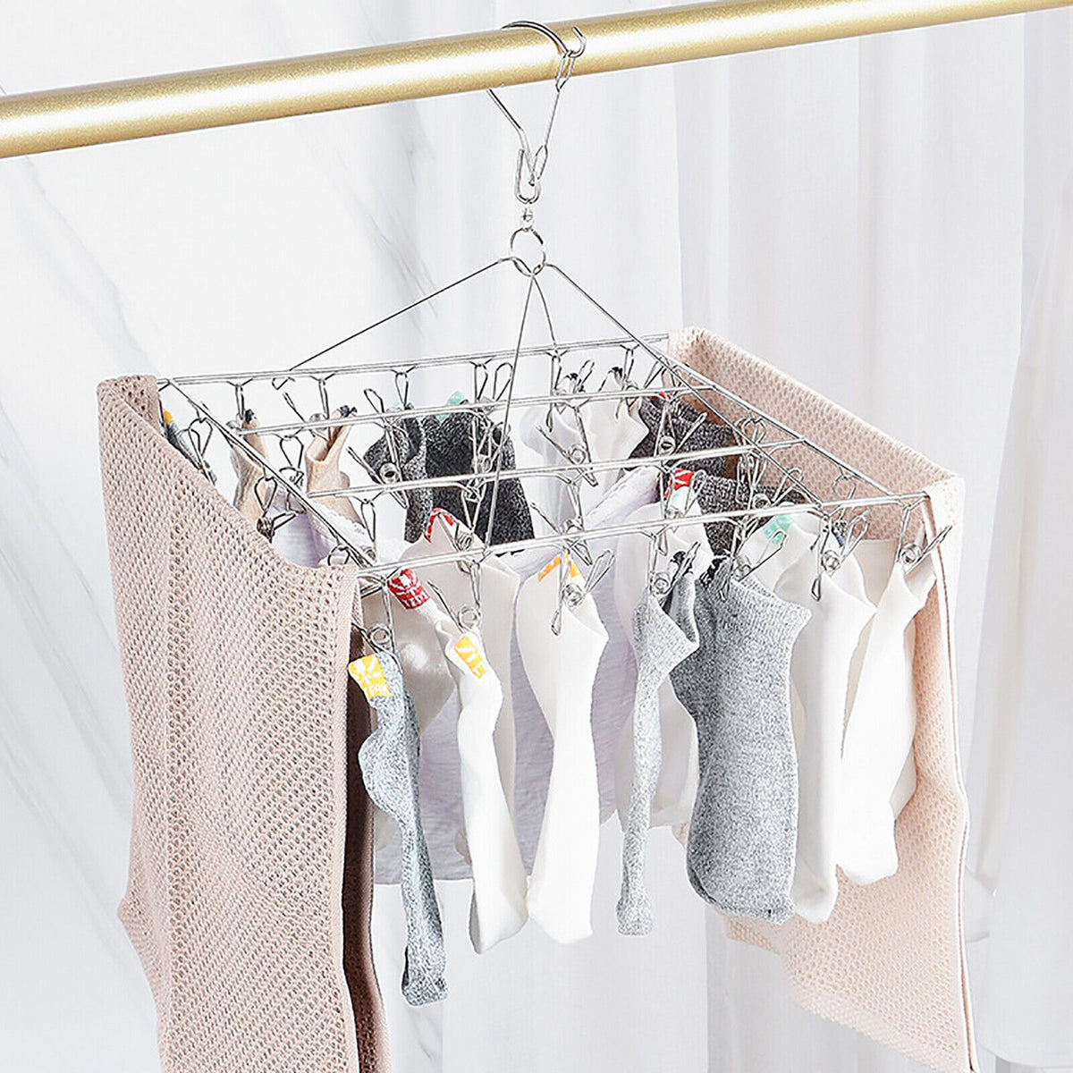 40 Pegs Laundry Clothes Sock Underwear Hanger Stainless Steel Rack