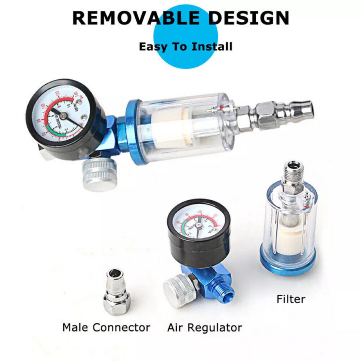 Air Pressure Regulator Paint Gun Filter New 1/4" Spray Gun Air Regulator Gauge