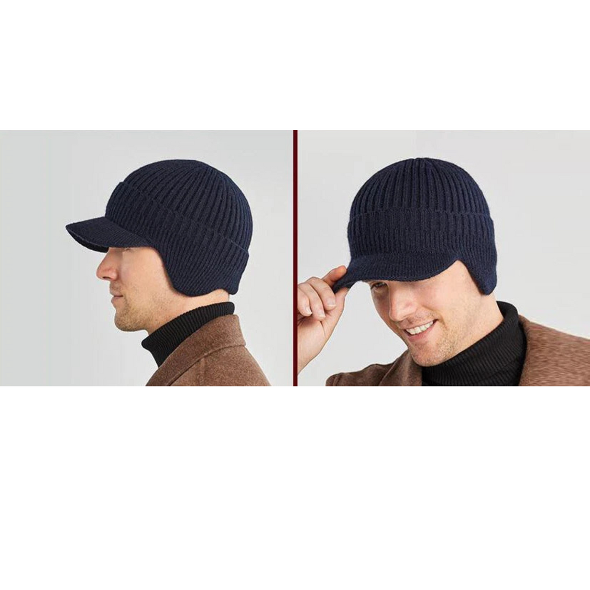 Ear Flaps Cap Outdoor Beanie Ski Men Women Winter Dark Blue Single Layer Knit