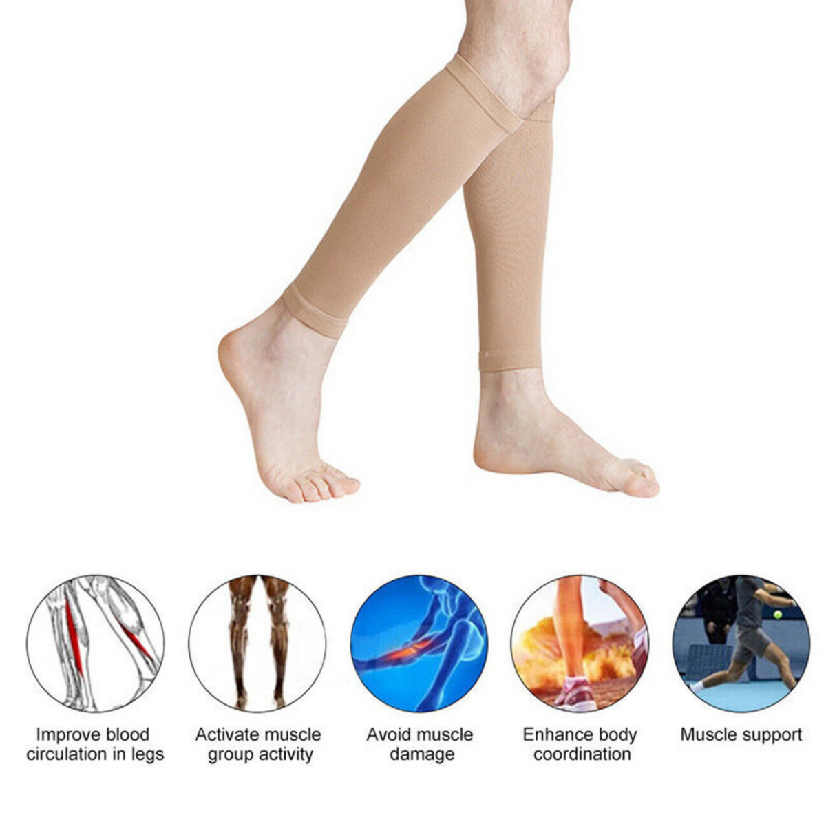 Nude Foot Support Sleeve Relieve Compression Socks Leg Calf Varicose Stockings
