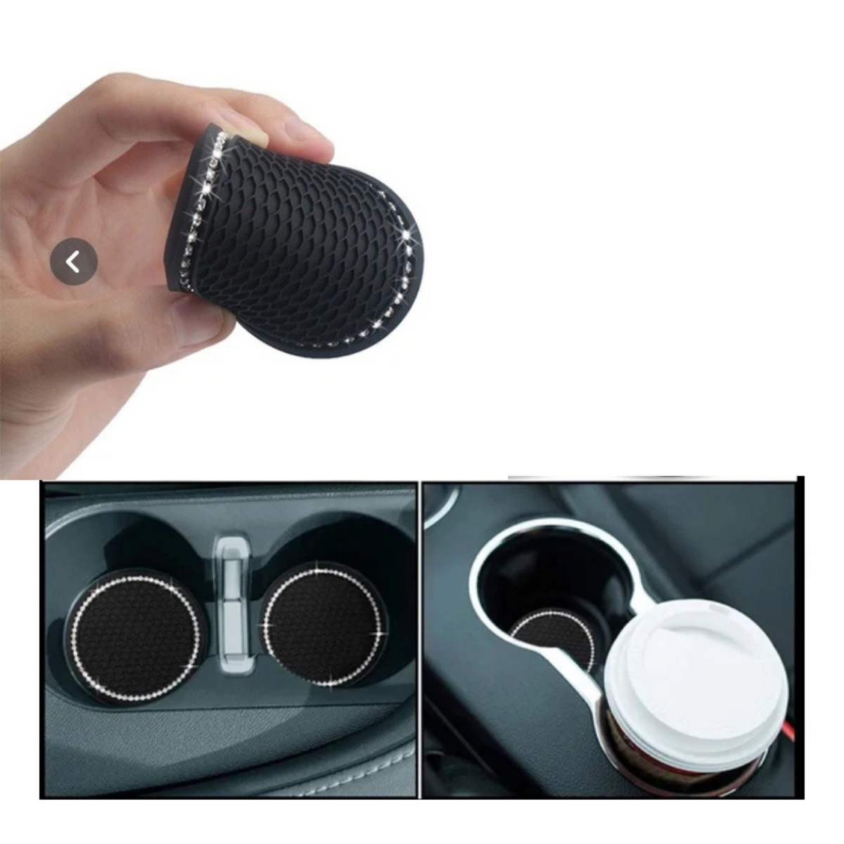 Bling Car Cup Holder 2x Black Rhinestone Coaster Anti-Slip Mats