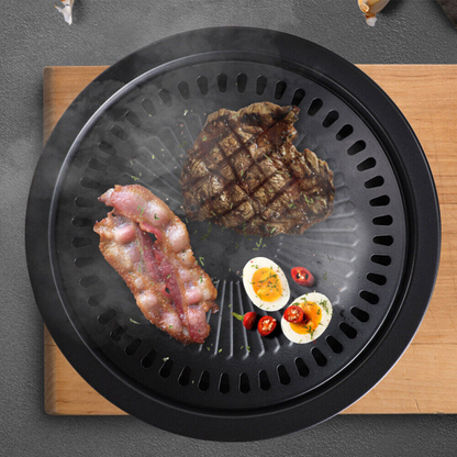 Korean BBQ Grill Pan Non Stick 30cm Portable Iron Coating Gas Stove Pan Round