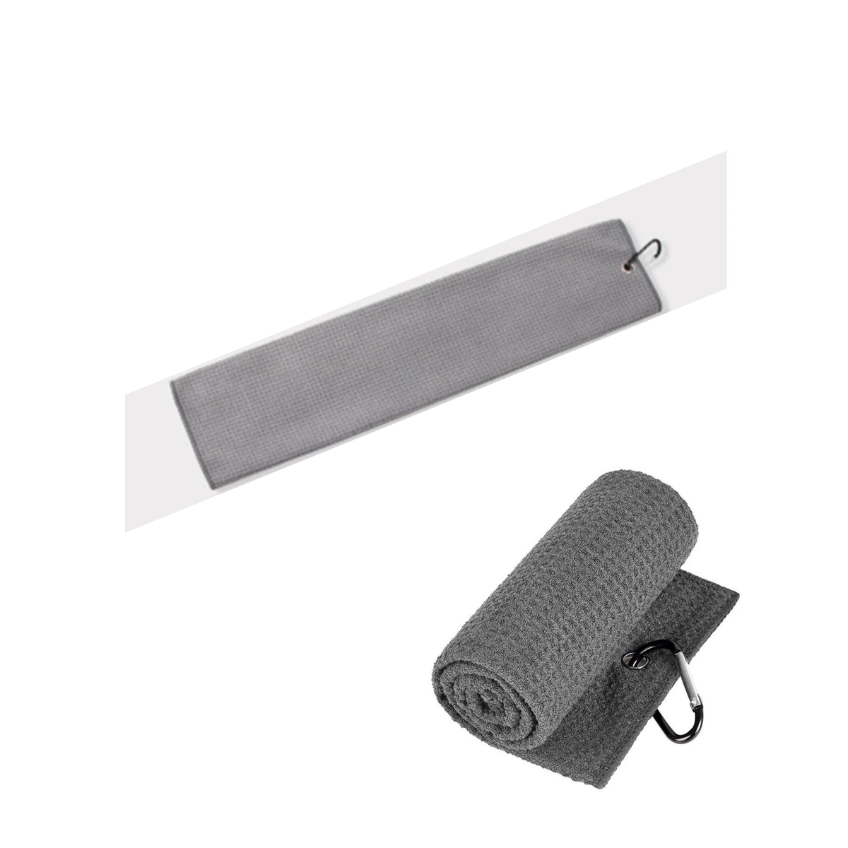 Golf Towel Waffle Pattern Microfibre with Clip Lightweight Grey