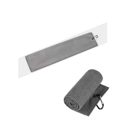 Golf Towel Waffle Pattern Microfibre with Clip Lightweight Grey