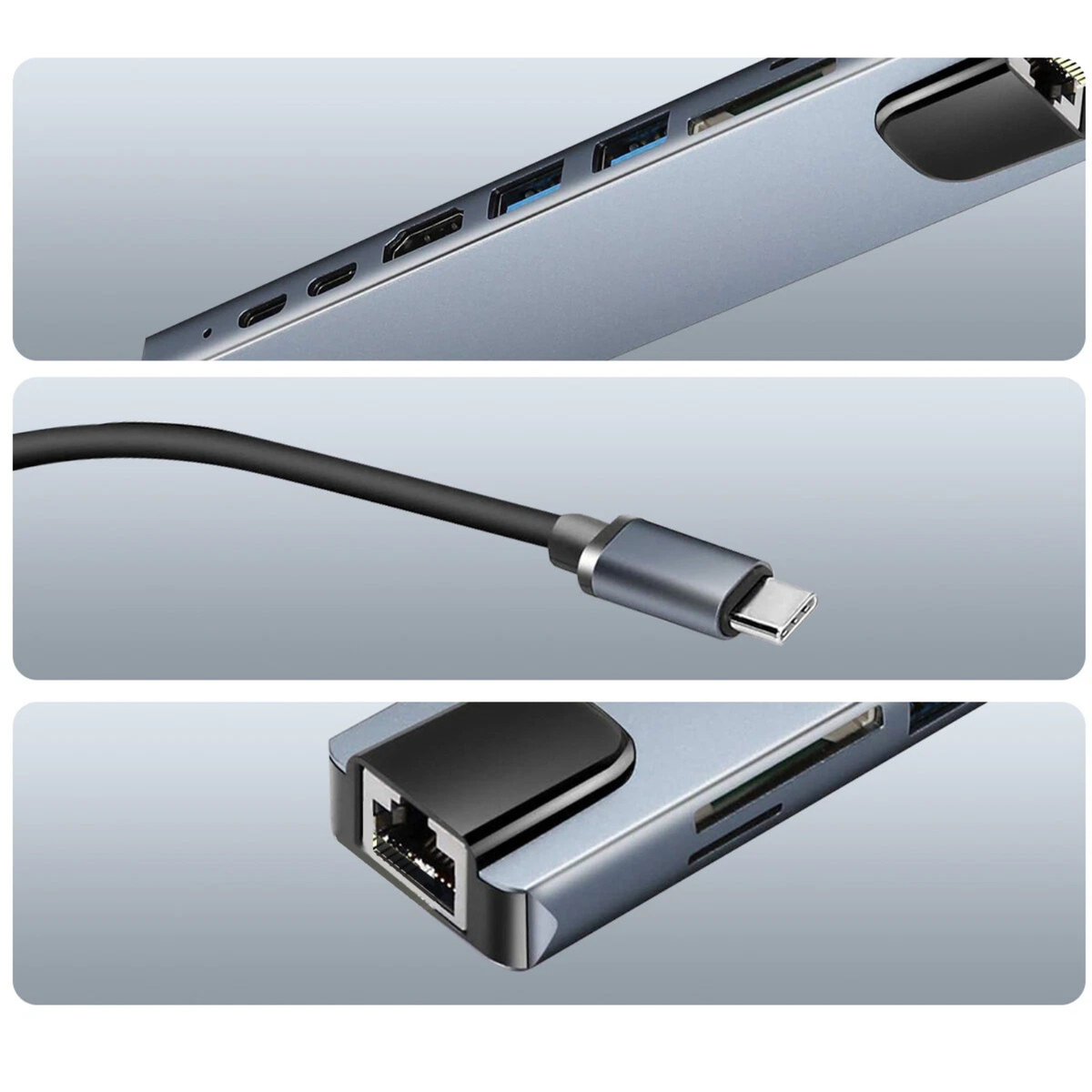 8 in 1 USB C Hub HDMI Multiport Dongle Adapter Fast Data Charging Ports