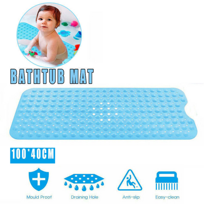Blue Anti Non Slip Rubber Sucker Bathtub 100x40cm Bath Shower Mat Extra Large
