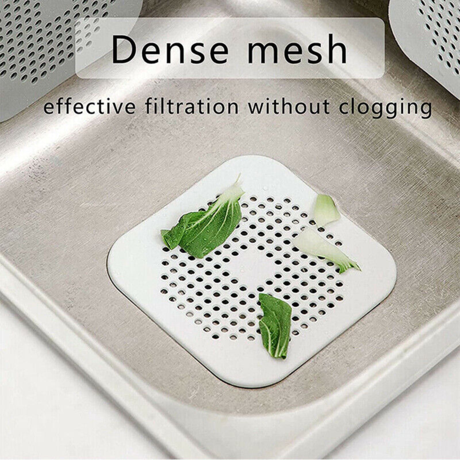 2x White Silicone Plug Flat Hair Catcher for Bath Square Drain Cover for Shower
