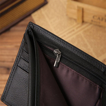 Coin Purse Wallet Genuine Mens Leather Wallet Multiple Card Slots Cowhide Black