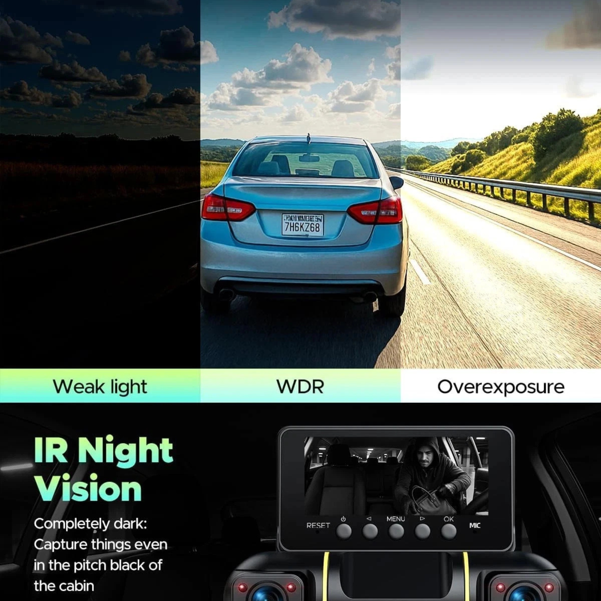4CH Dash Cam 4 Channel 360 Degree Front Rear Inside Car Recorder