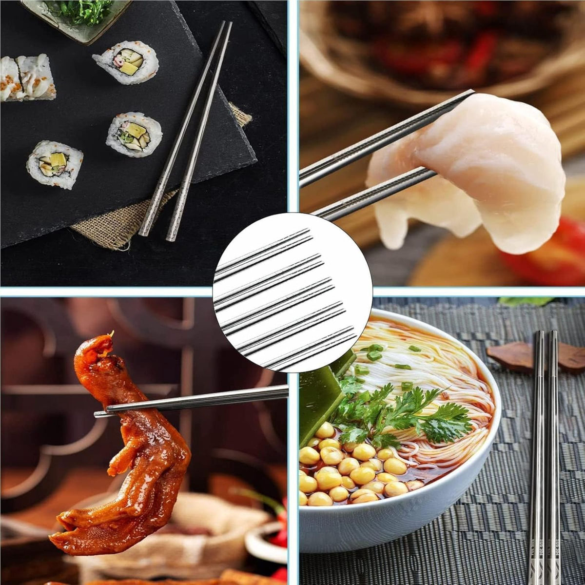 Stainless Steel Chopsticks 22.5cm Reusable Cutlery Asian Chinese Dinner 10 Pairs