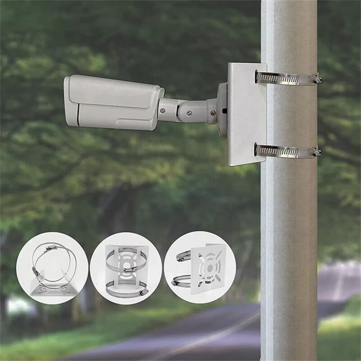 Security Camera Bracket with Loops Universal Metal Vertical Pole Mount