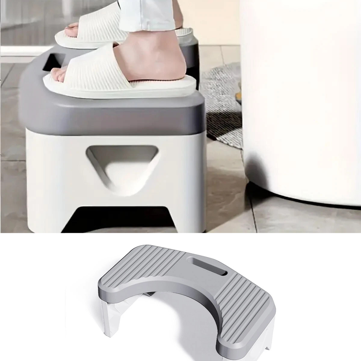 Toilet Stool Non Slip Bathroom Squat Foot Rest PP Plastic Grey