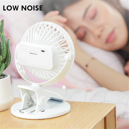 Rechargeable Clip On Desk Portable 360° Mini Fan Travel USB Pram Car Cooling Fan