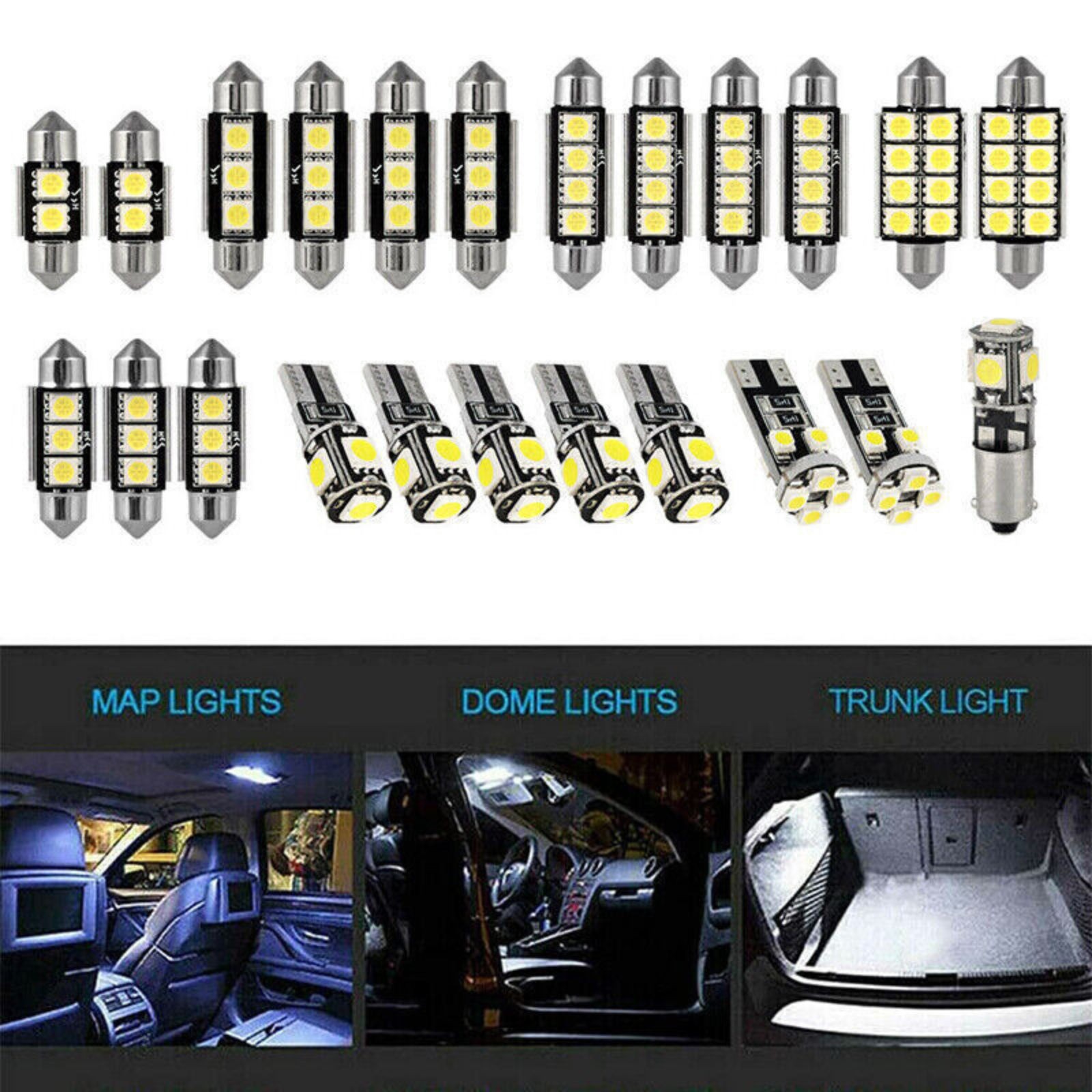 23x Interior White Light Bulb 5050 5smd Auto Dome Car 12v Led Festoon Globe DF