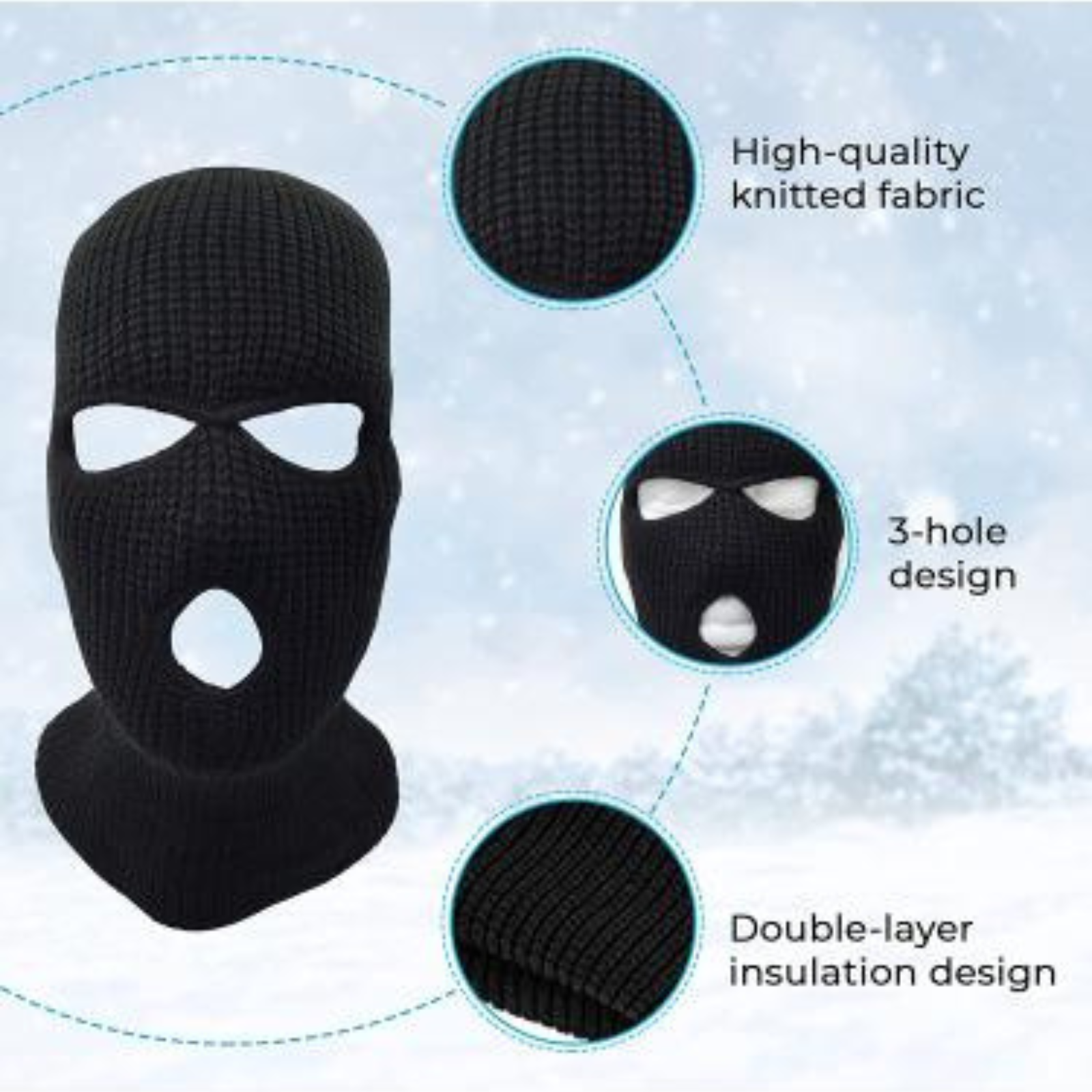 Black Winter Tactical Hat Balaclava Hood Beanie Warm 3 Hole Full Face Ski Mask