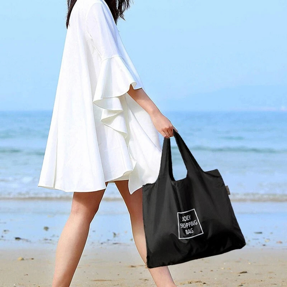 Foldable Shopping Bag Travel One-shoulder Bag Portable Storage Waterproof  Black
