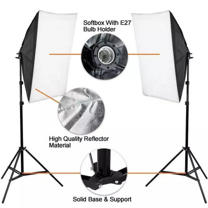 Lighting Soft Box Lights Stand Kit Photography Dimmable RGB LED Softbox 2x150W