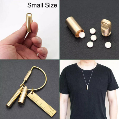 Medicine Capsule Holder Waterproof Brass Pill Box Case Bottle Container Medium