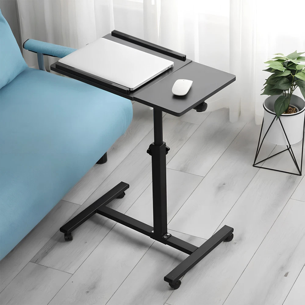 Mobile Laptop Desk Computer Table Stand Black Adjustable Rolling Office
