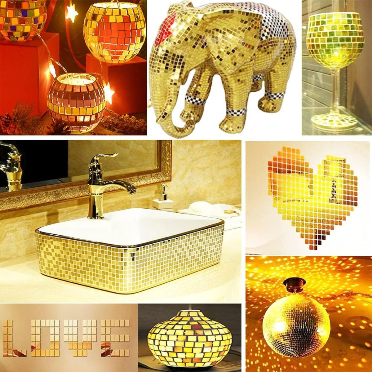 Self-Adhesive Square Mirror Wall Sticker Decors Home Mini Mosaic Glass Gold