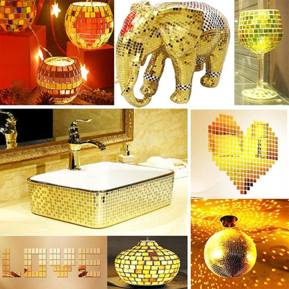 Self-Adhesive Square Mirror Wall Sticker Decors Home Mini Mosaic Glass Gold