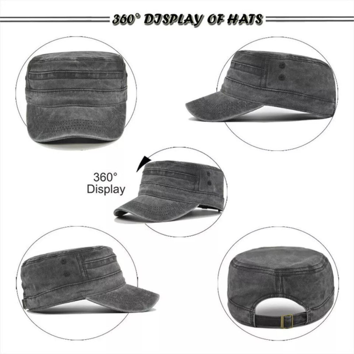 Cadet Field Military Cap Style Adjustable Classic Army Plain Black Baseball Hat