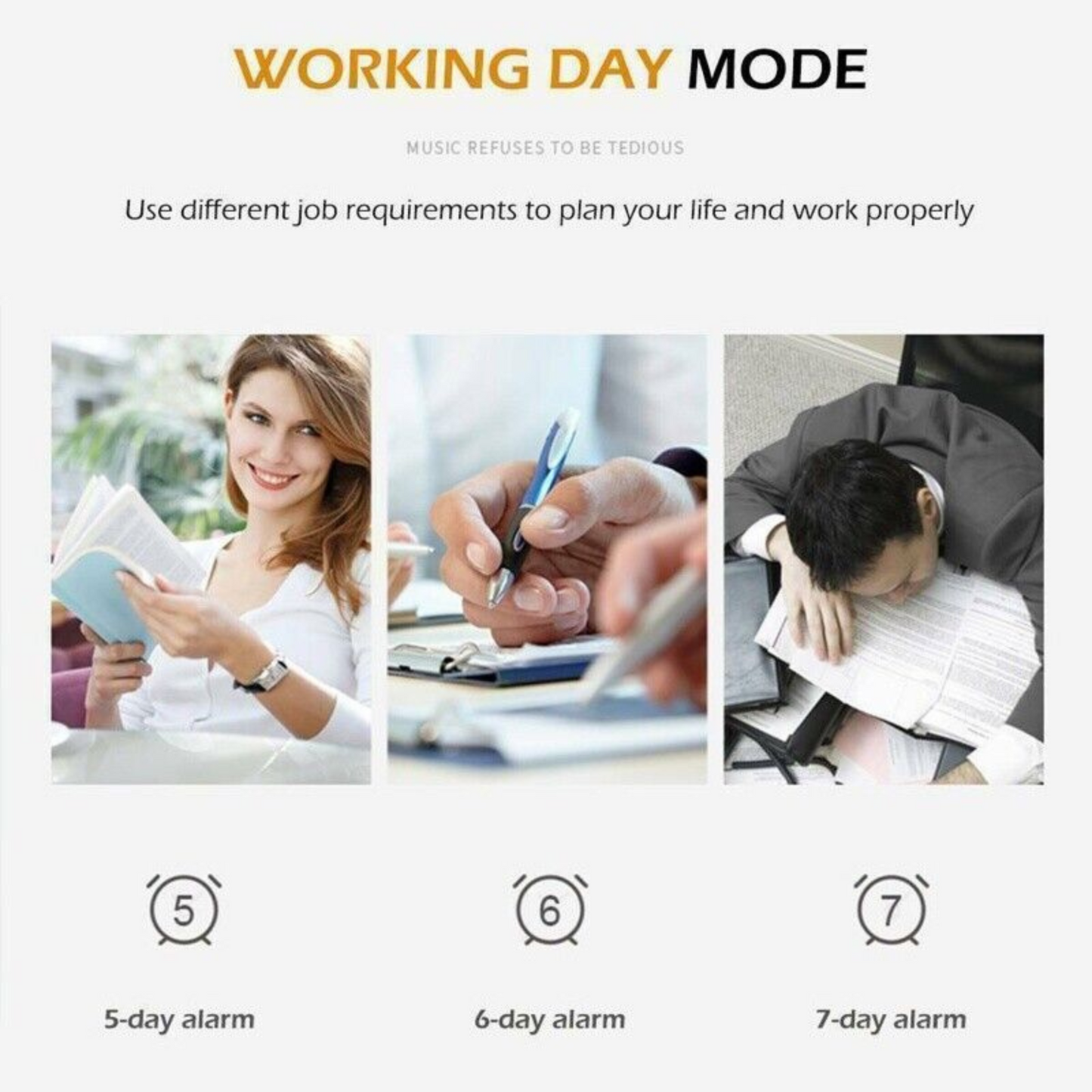 Alarm Clock Time Temperature Digital Bedside LED Snooze Day/Night Desktop Clock