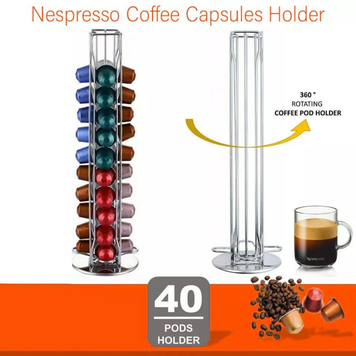 Capsule Rack Storage Dispenser Pod Holder Stand 40 Nespresso Coffee Capsules