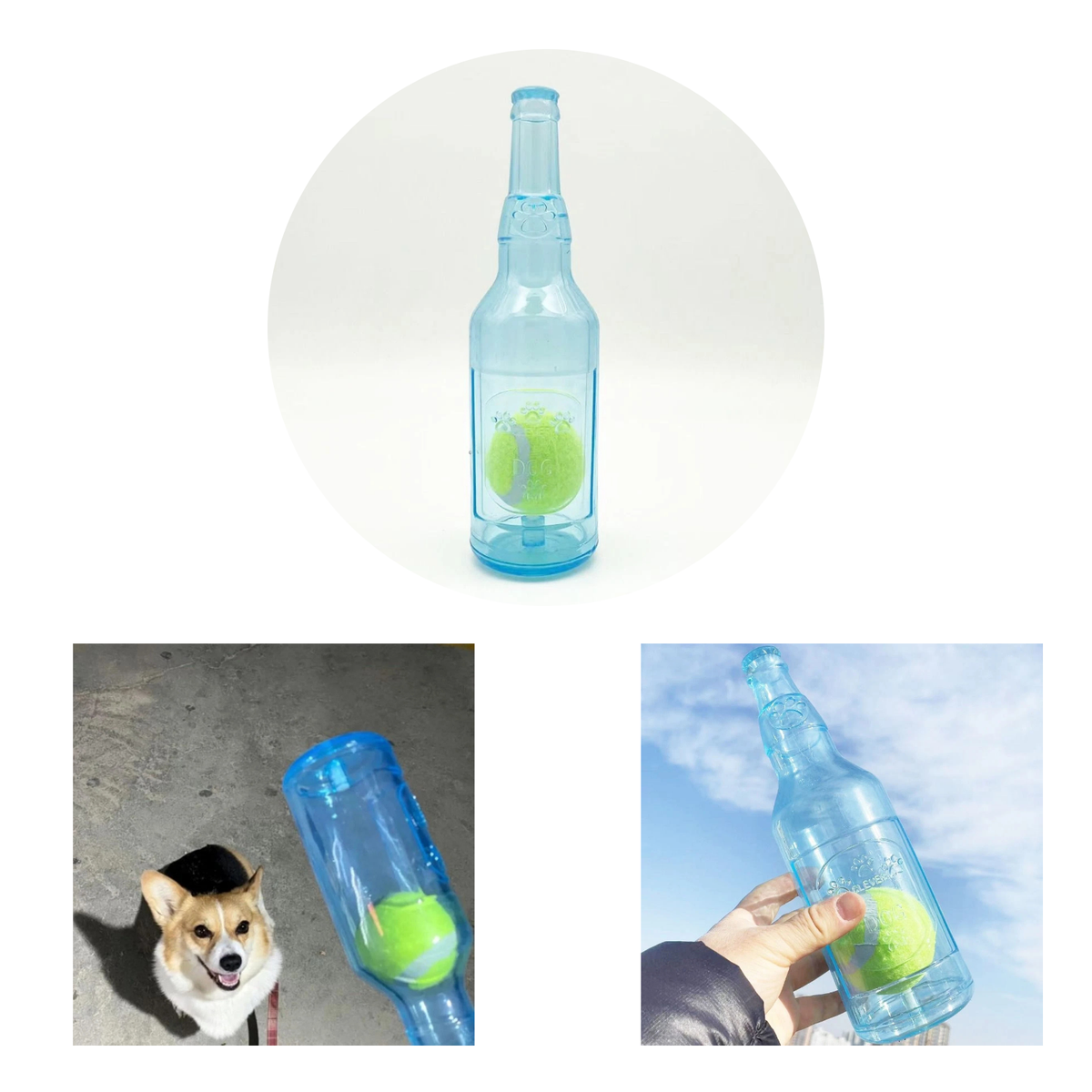 Creative Dog Water Bottle Toy Blue Fun Durable With Ball L