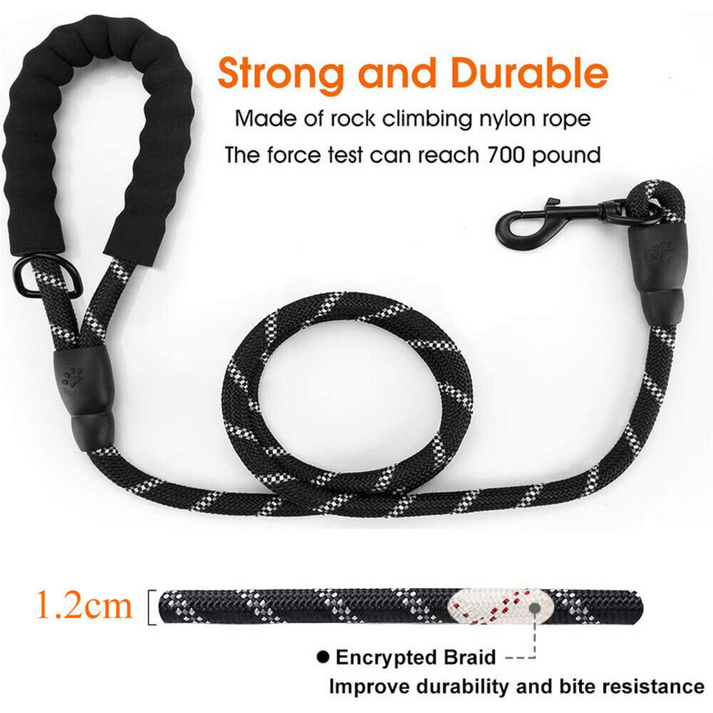 2M Long Heavy Duty Pet Strong Rope Recall Lead Nylon Training Dog Puppy Leash