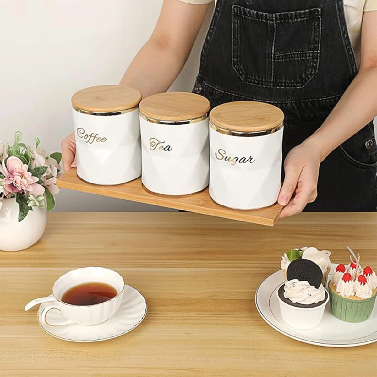 White Ceramic Coffee Jar Sealed Kitchen Spice Container Airtight Food Storage