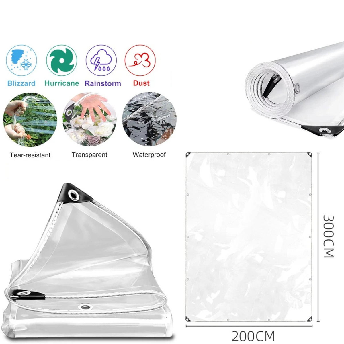 Heavy Duty Clear PVC Tarpaulin Cloth 2mx3m Outdoor Waterproof Cover Sheet