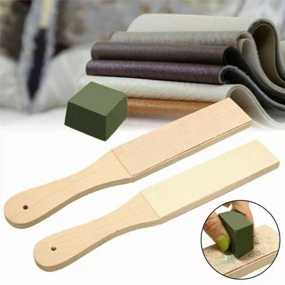 Wooden Handle Polishing Dual Sided Leather Blade Strop Cutter Razor Sharpener