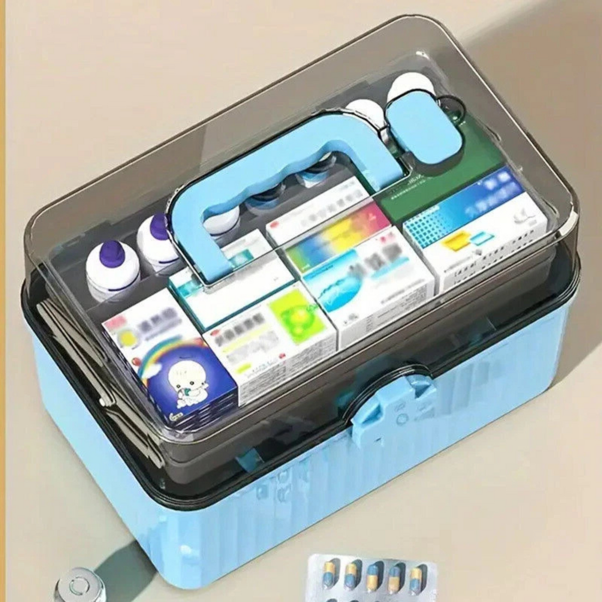 Large Capacity Blue Multi Layer Medicine Cabinet Storage for Home Use