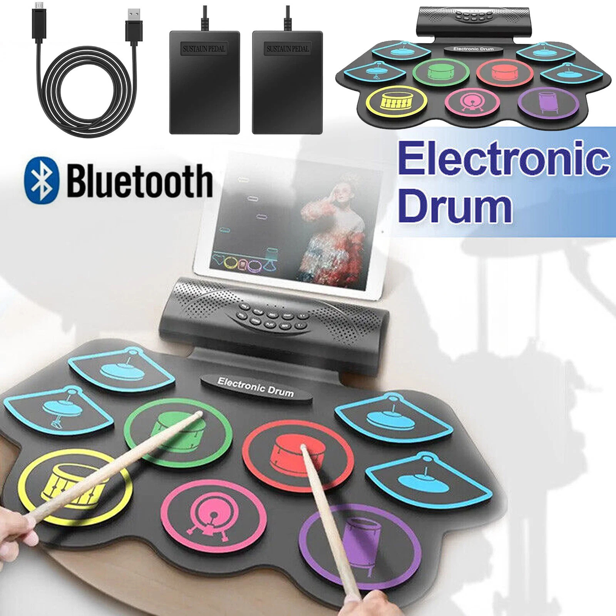 Bluetooth Electronic Roll-Up Drum Set Portable Musical Practice Kit