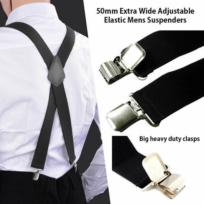 Adjustable Elastics Suspenders Clip On Men's Braces Trouser 50mm Extra Wide