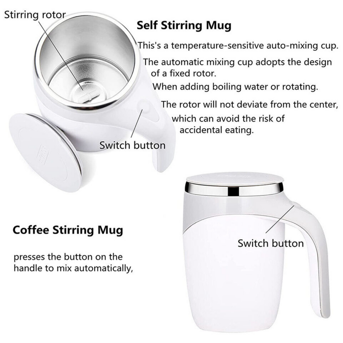 Automatic Electric Coffee Milk Tea Self Stirring Mug Auto Mixing Stir Cup White