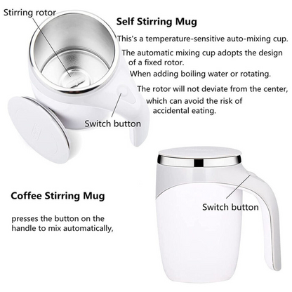 Automatic Electric Coffee Milk Tea Self Stirring Mug Auto Mixing Stir Cup White