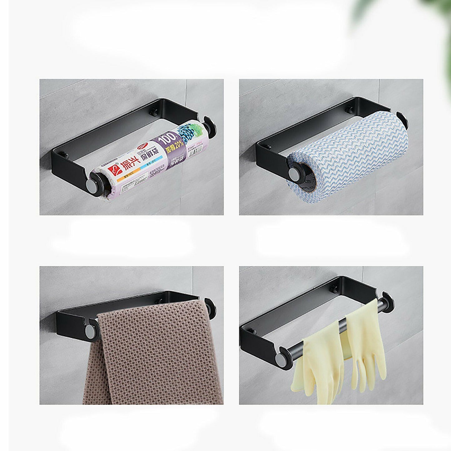 Aluminum Wall Mount Rack Bathroom Paper Towel Holder Black
