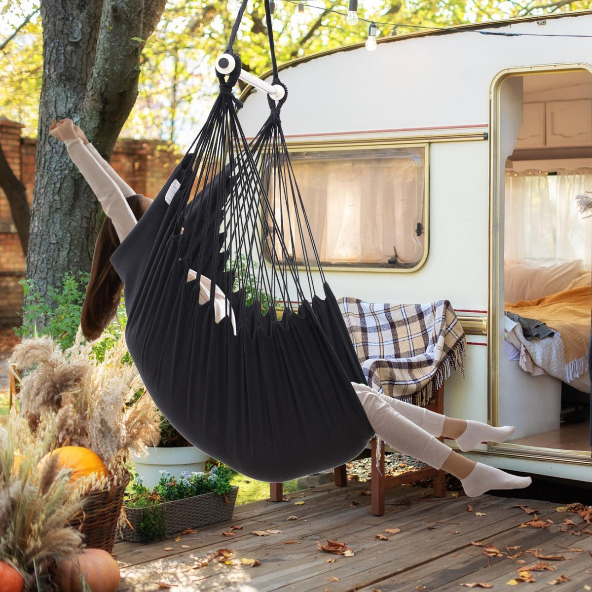 Hanging Soft Hammock Chair Portable Black Outdoor Garden Camping Swing